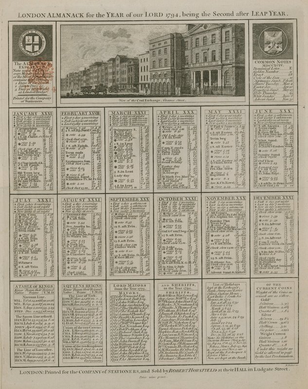 London-almanack för vår Herres år 1794 av English School