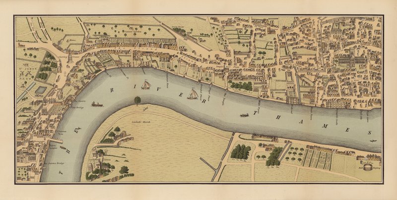 London vid tiden för drottning Elizabeth I (färglitografi) av English School