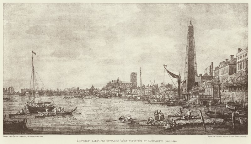 London ser mot Westminster (litho) av English School