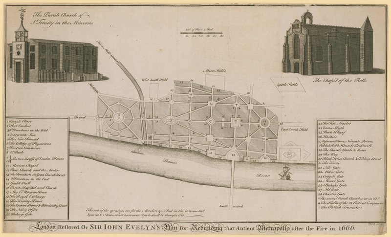 London återställd, eller Sir John Evelyns plan för att återuppbygga den antika metropolen efter branden 1666 av English School