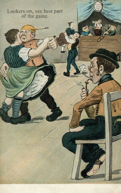 Tittarna ser den bästa delen av spelet (färglitografi) av English School
