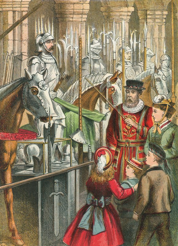 Tittar på rustning vid Tower of London av English School