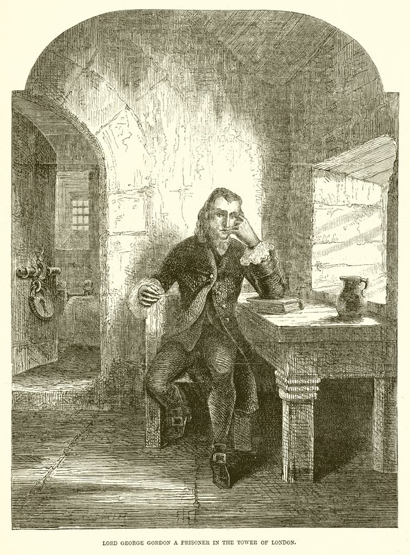 Lord George Gordon en fånge i Towern i London av English School