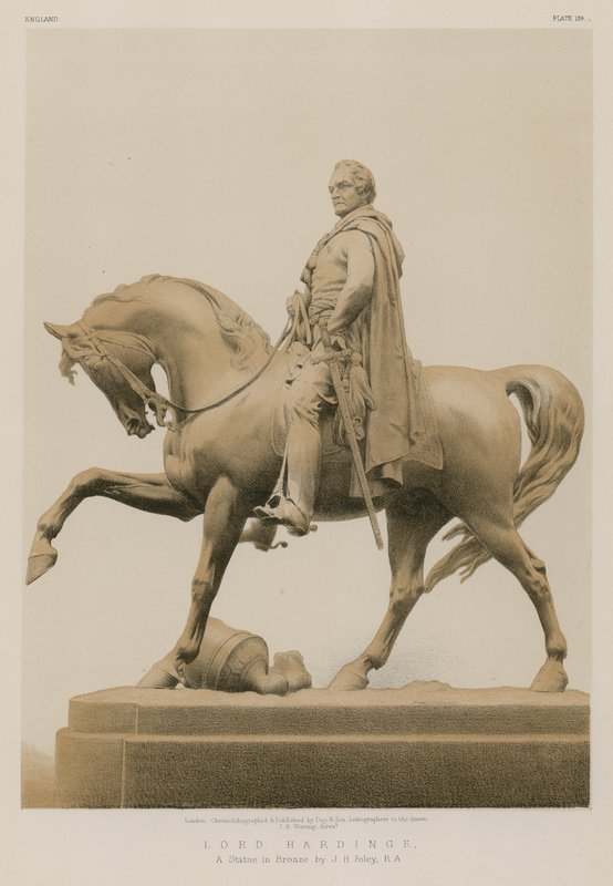 Lord Hardinge, en staty i brons av J H Foley, R A (chromolitho) av English School