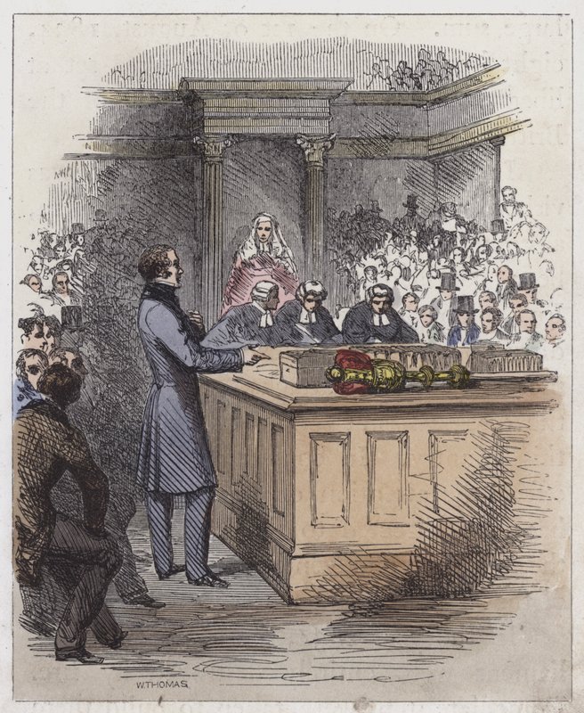 Lord John Russell i underhuset (färgad gravyr) av English School