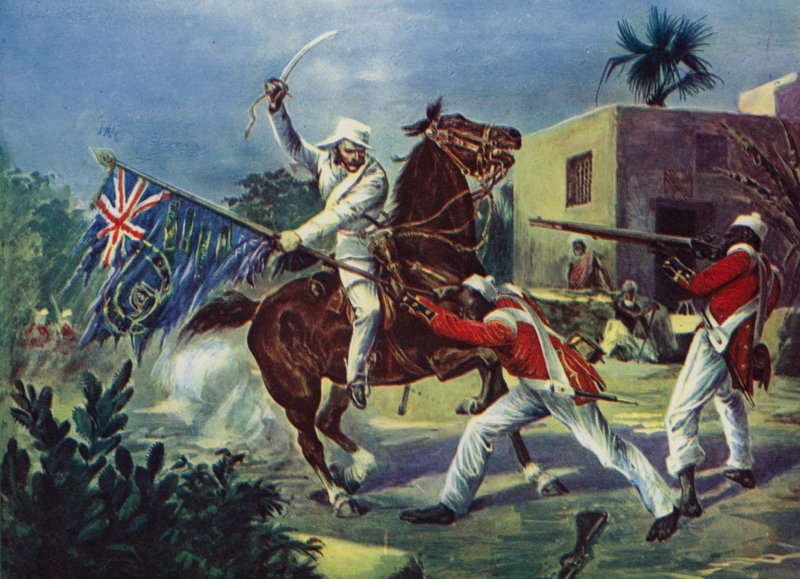 Lord Roberts slåss två sepoys över den brittiska standarden vid Khudaganj, för vilken han belönades med Victoria Cross under Indian Mytery av English School