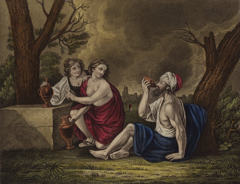 Lot och hans döttrar (färg litho) av English School