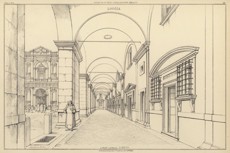 Lower Loggia, Loreto, Italien (litho) av English School