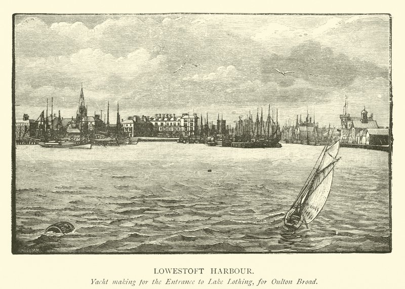 Lowestofts hamn. Yachttillverkning för infarten till Lake Lothing, för Oulton Broad av English School