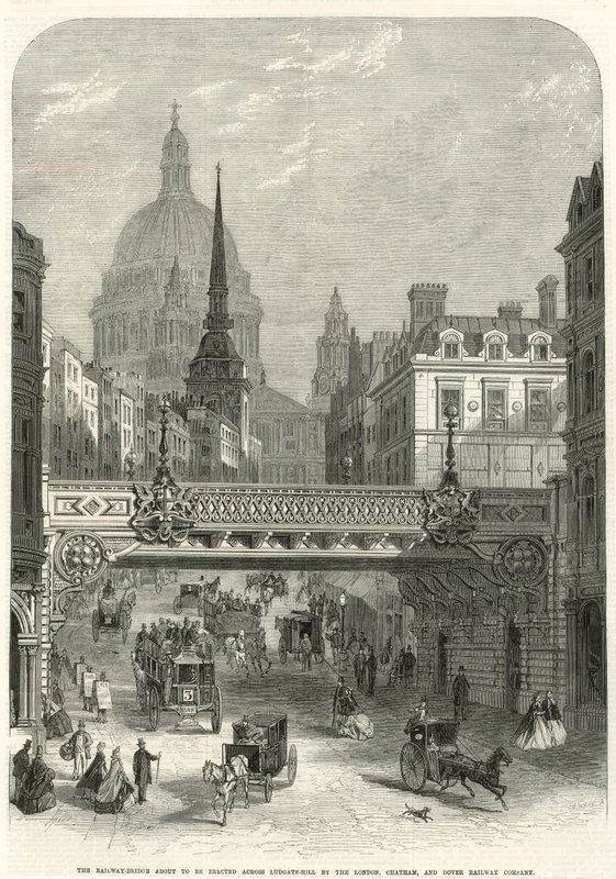 Ludgate Hill, järnvägsbron som ska uppföras av London, Chatham och Dover Railway Company av English School