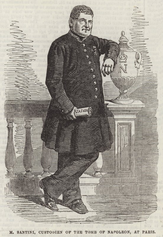 M Santini, väktare av Napoleons grav, i Paris (gravyr) av English School