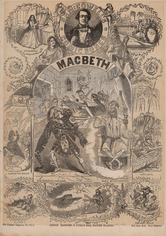 Macbeth, en av Sam Cowells komiska sånger (färglitografi) av English School