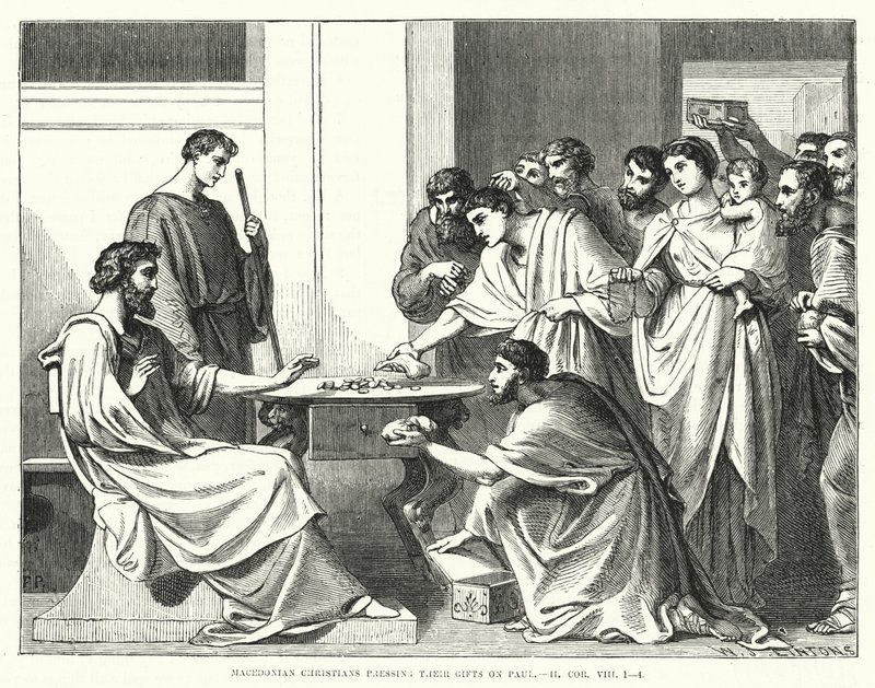 Makedonska kristna trycker sina gåvor på Paulus, II Korinthierbrevet VIII av English School