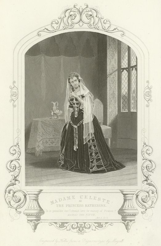 Madame Celeste som prinsessan Katherine i Henry V, Akt V, Scen II av English School
