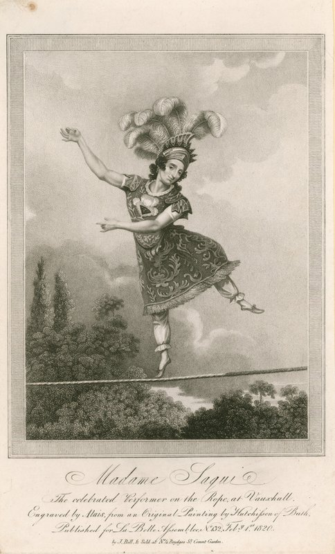 Madame Saqui, den hyllade artisten på repet i Vauxhall Gardens, London av English School