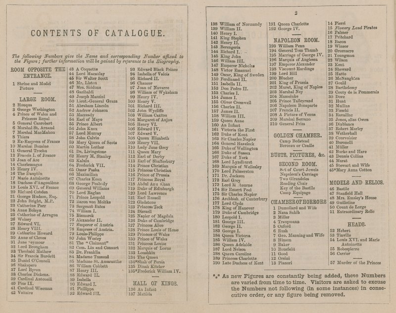 Madame Tussaud & Sons utställningskatalog för 1875 av English School