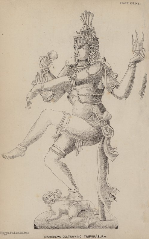 Mahadeva förstör Tripurasura (gravyr) av English School