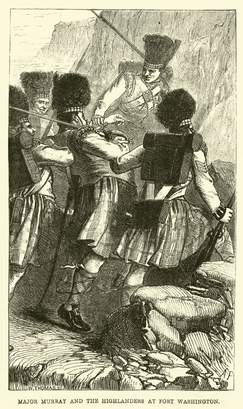 Major Murray och Highlanders i Fort Washington av English School