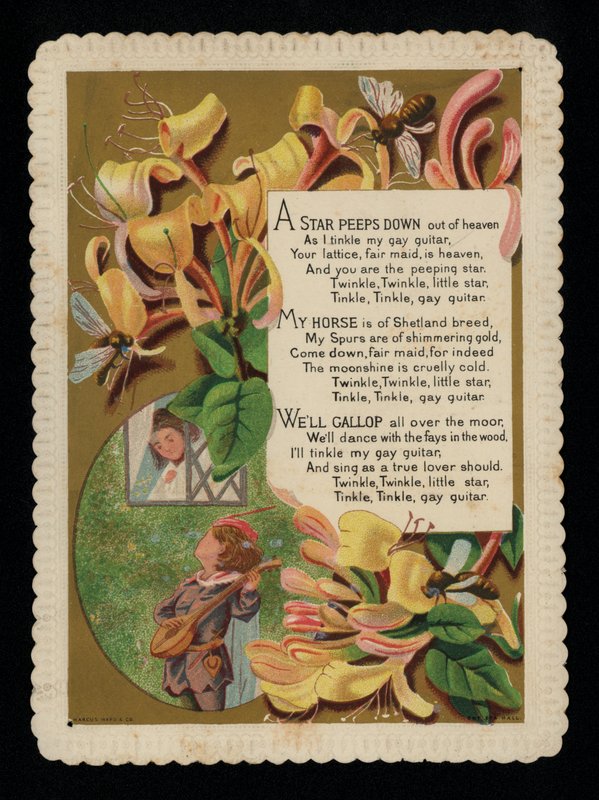 Man serenaderar sin älskare och kaprifol, gratulationskort (chromolitho) av English School
