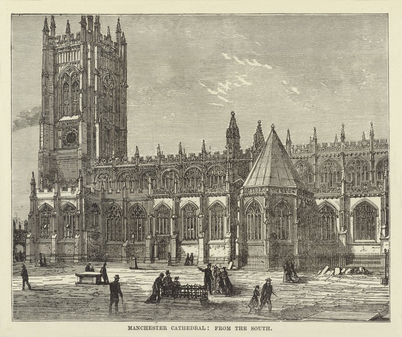 Manchester Cathedral, från söder av English School