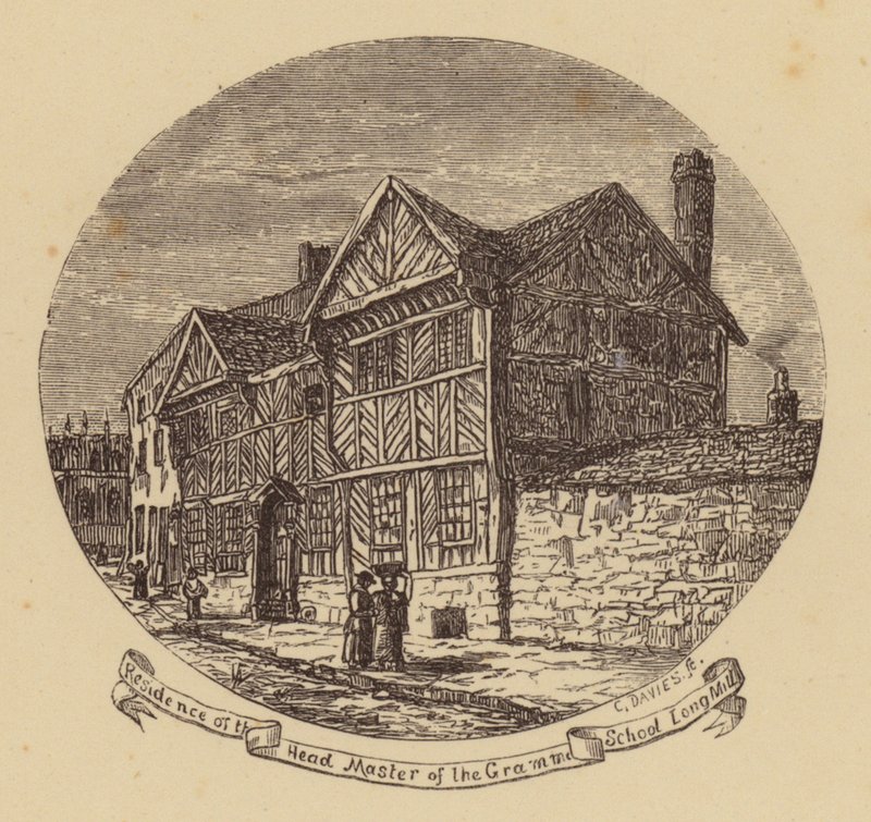 Manchester: Residens för huvudmästaren på Grammar School, Long Mill (gravyr) av English School