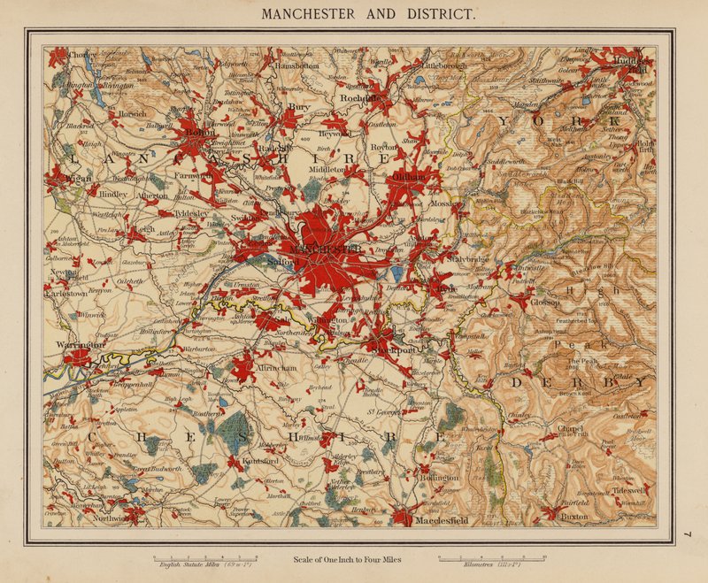 Manchester och omnejd (färglitografi) av English School