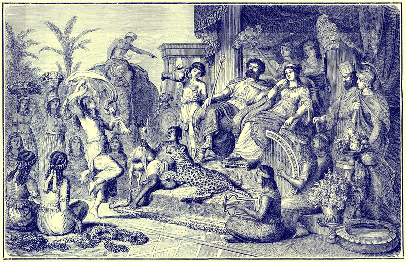 Seder och seder i senare Grekland - ett festligt hushåll, illustration från The Illustrated History of the World, publicerad ca 1880 (digitalt förbättrad bild) av English School