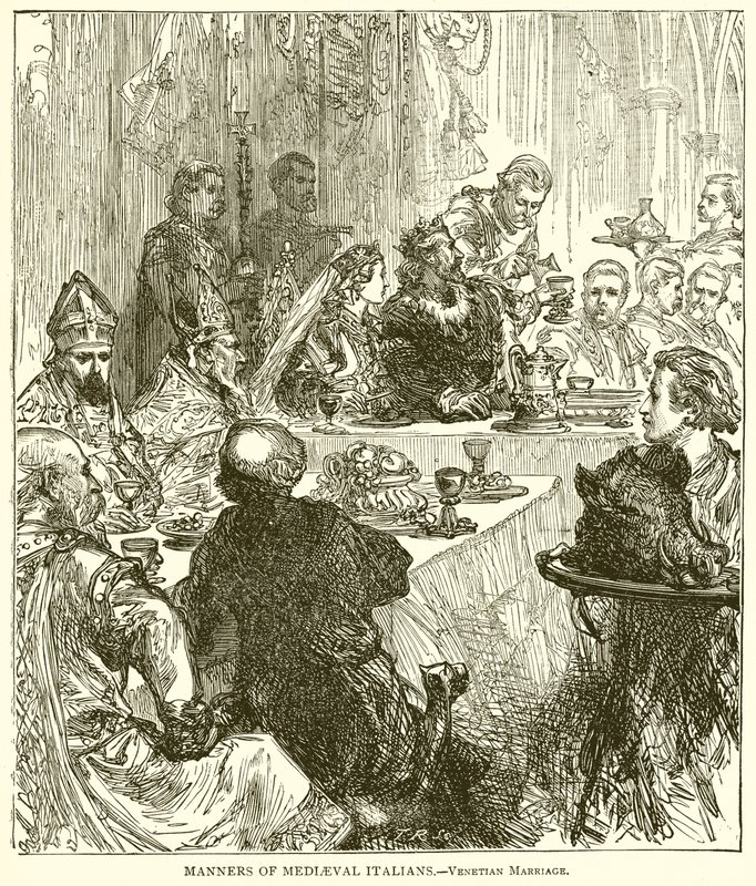 Seder hos medeltida italienare.--venetianskt äktenskap av English School