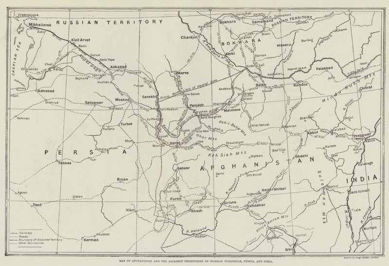 Karta över Afghanistan och de angränsande territorierna i ryska Turkestan, Persien och Indien av English School