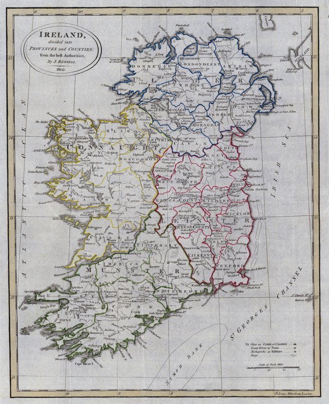 Karta över Irland (färgad gravyr) av English School