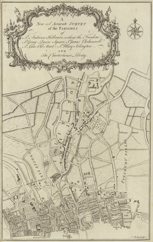 Karta över Islington, Clerkenwell, Holborn och Finsbury av English School