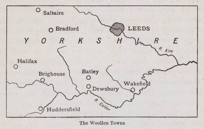 Karta som visar Woolen Towns of Yorkshire (litho) av English School