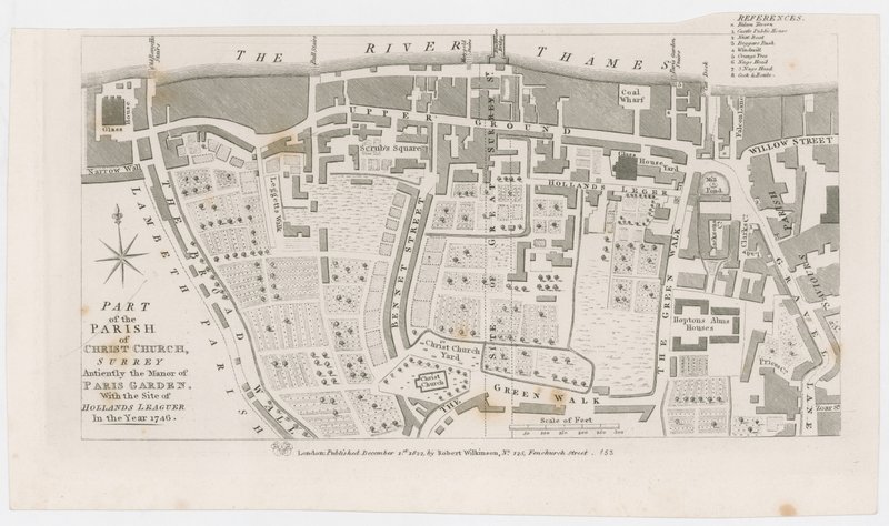 Karta som visar herrgården i Paris Garden av R Wilkinson, 1822 av English School