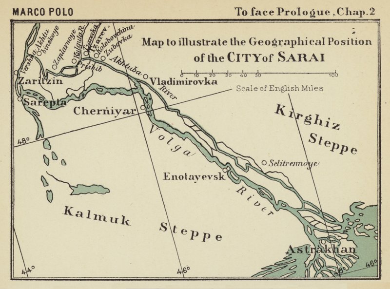 Karta som illustrerar staden Sarais geografiska läge (litografi) av English School