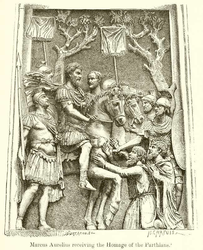Marcus Aurelius tar emot parthernas hyllning av English School