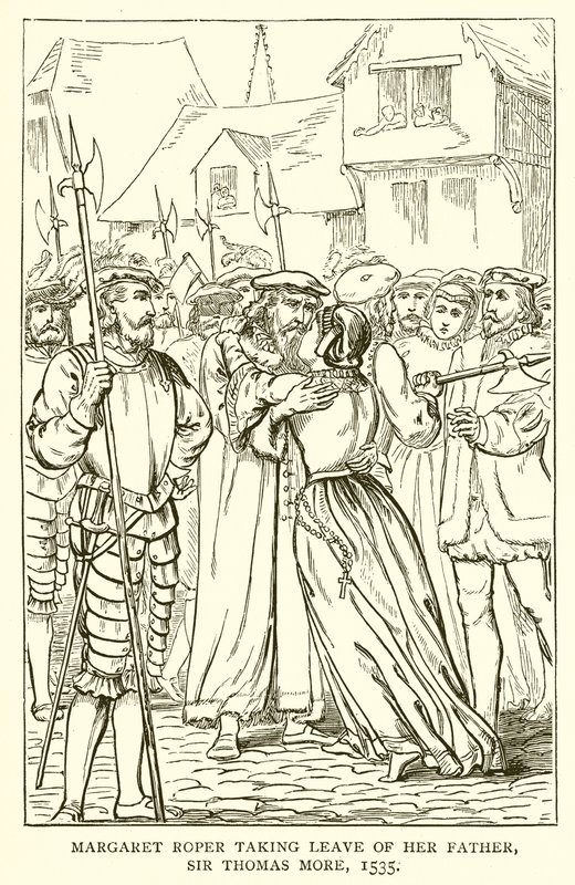 Margaret Roper tar avsked av sin far, Sir Thomas More, 1535 av English School