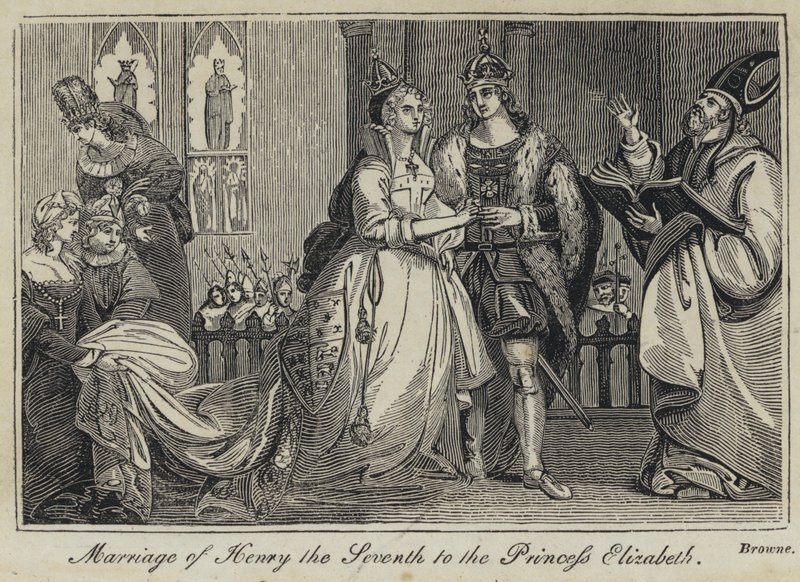 Henrik den sjundes äktenskap med prinsessan Elizabeth (gravyr) av English School