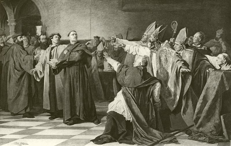 Martin Luther inför konciliet i Worms (gravyr) av English School