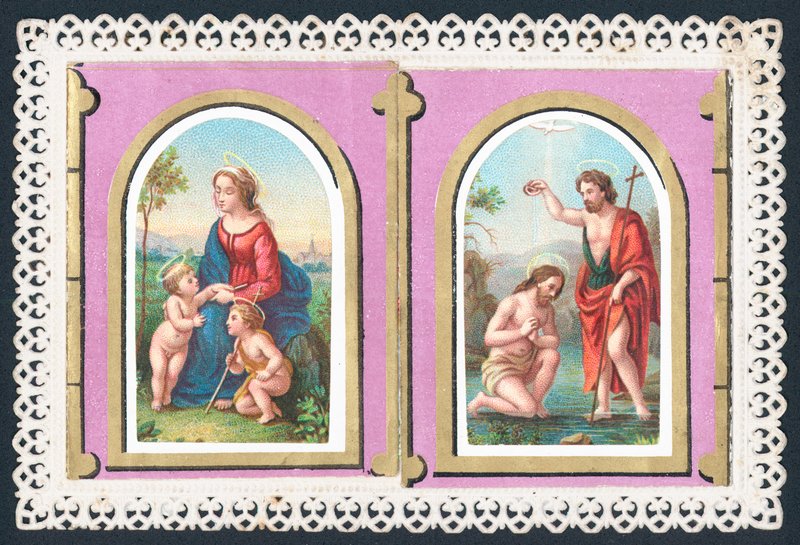 Maria, Jesus och änglar, julkort av English School