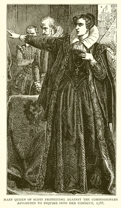 Mary Queen of Scots protesterar mot kommissionärerna som utsetts att undersöka hennes uppförande, 1568 av English School