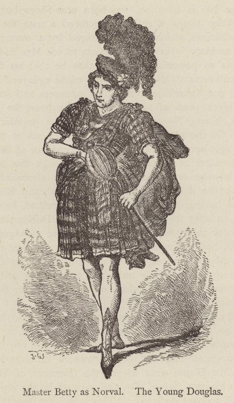 Mästare Betty som Norval, the Young Douglas (gravyr) av English School