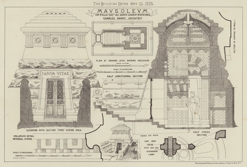 Mausoleum, för W Ellis Esquire All Saints Church Whitstable (gravyr) av English School
