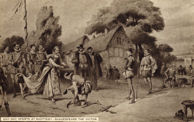 May Day Sports at Shottery, William Shakespeare segraren (litho) av English School