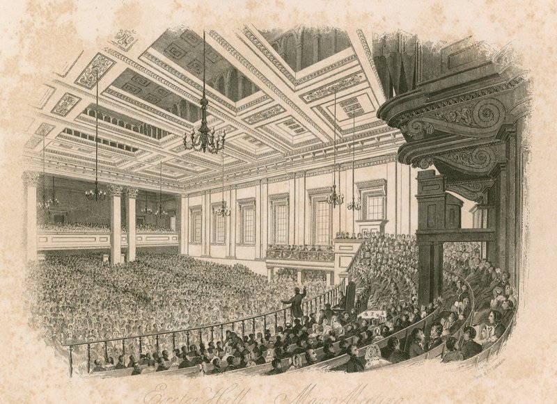 Maj möte i Exeter Hall, Strand, London av English School