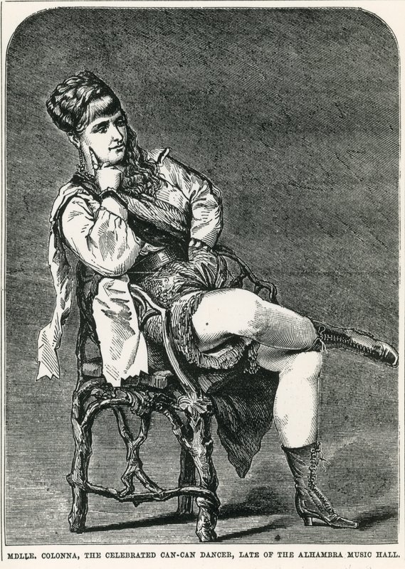 Mdlle Colonna, den hyllade can-can-dansaren, sent i Alhambra Music Hall, London av English School