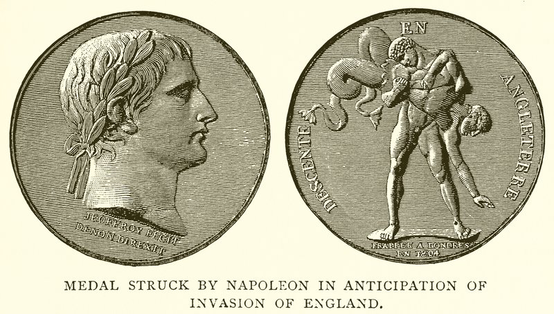 Medalj slagen av Napoleon i väntan på invasionen av England av English School