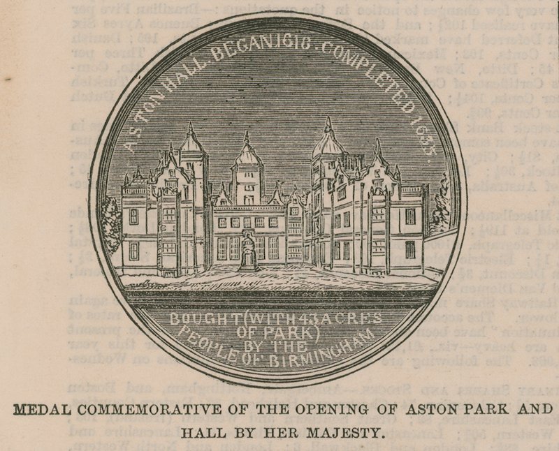Medalj till minne av invigningen av Aston Park och Hall av Hennes Majestät av English School