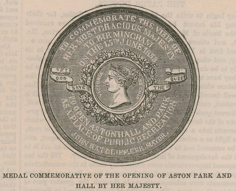 Medalj till minne av invigningen av Aston Park och Hall av Hennes Majestät av English School