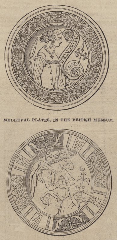 Medeltida plattor, i British Museum (gravyr) av English School