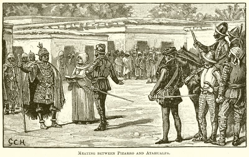 Möte mellan Pizarro och Atahualpa av English School